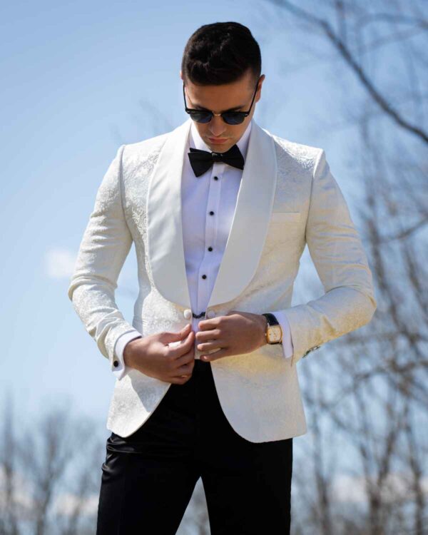 Embroided Single breasted white Tuxedo - Image 4