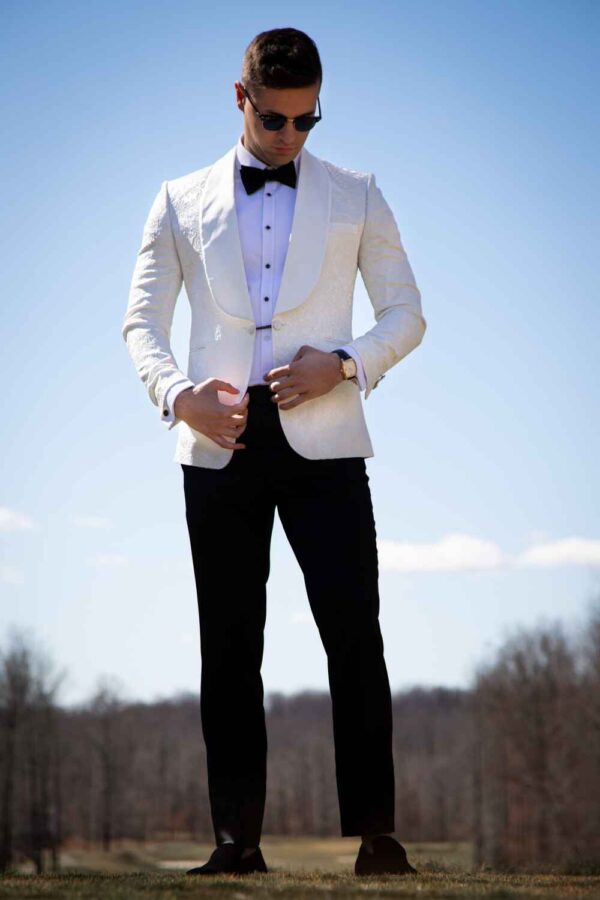 Embroided Single breasted white Tuxedo - Image 5