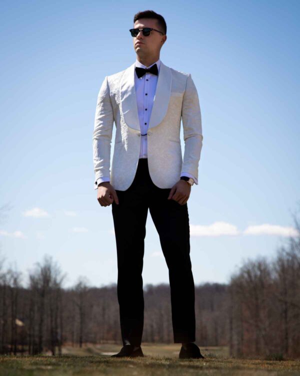 Embroided Single breasted white Tuxedo - Image 2