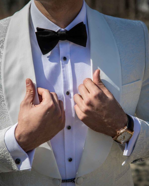Embroided Single breasted white Tuxedo - Image 3
