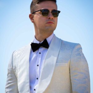 Embroided Single breasted white Tuxedo